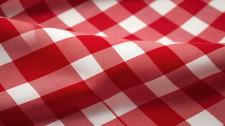 Red and white checkered tablecloth background. Cloth textureの素材