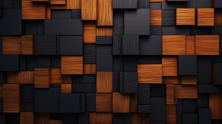 Abstract geometric background with wooden cubes. 3d rendering, 3d illustration.の素材