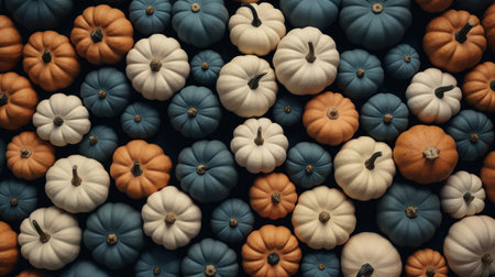 Colorful decorative pumpkins background. Top view. Flat lay.の素材