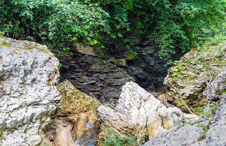 Canyon Cliffs littered with large stones. The collapse of the breed. No passage.の写真素材