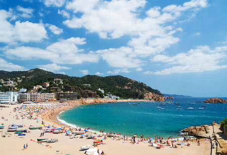 Panoramic view of beach at Tossa de Mar. Costa Brava, Catalonia, Spainの写真素材