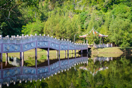 lake in tropical area at afternoon reflex water with pavilion in Thailand.の写真素材