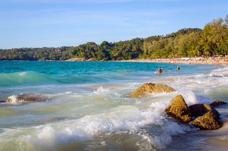 Beautiful waves in the sea on the beachの写真素材
