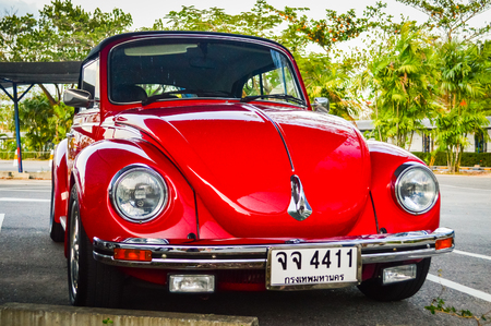 Thailand, Phuket, February 05, 2013: Volkswagen Beetle retro car on parking lotのeditorial素材