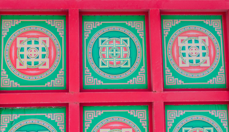 Tibetan mandala painting on monastery ceiling, Eastern style of decorationの写真素材