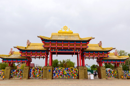 Buddhist temple Golden Abode of Buddha Shakyamuni in Elista, Republic of Kalmykia, Russia.の写真素材