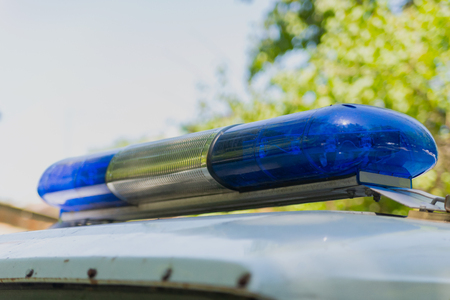 The roof-mounted lightbar of police car. Emergency transport lightの写真素材