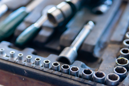 Box with set of tools for car repair, closeup.の写真素材