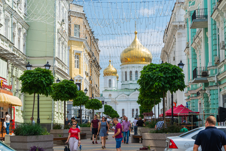 Rostov-on-Don, Russia - June 28, 2018: Peoples on street Soborniy lane or Cathedral lane for stroll and relax peopleのeditorial素材