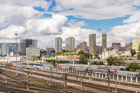 Russia, Rostov on Don, September 26, 2018: Trains on railway tracks at city train station