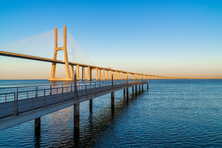 The Vasco da Gama Bridge in Lisbon, Portugal. It is the longest bridge in Europe.