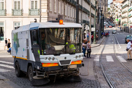 Portugal, Porto October 06, 2018: Street Sweeper on street in Portoのeditorial素材