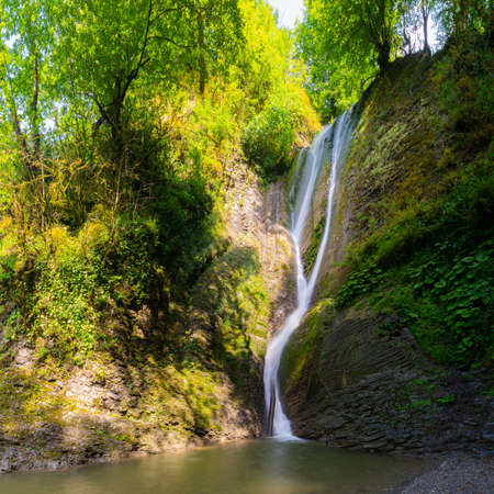 Russia. Sochi. Orekhovsky Waterfall on Bezumenk's river - natural sight in the neighborhood of the city.の写真素材