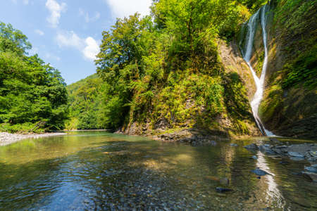 Russia. Sochi. Orekhovsky Waterfall on Bezumenk's river - natural sight in the neighborhood of the city.の写真素材