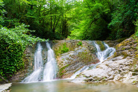Russia. Sochi. Orekhovsky Waterfall on Bezumenk's river - natural sight in the neighborhood of the...