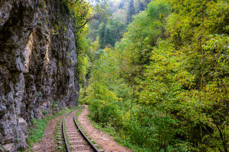 Old narrow gauge railway. A canyon Guamka, Path from Mezmay to Guamka. Russia, Krasnodar region.の写真素材