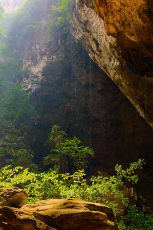 Falling water drops in Royal pavilion in the Phraya Nakhon Cave, Prachuap Khiri Khan, Thailand.の写真素材
