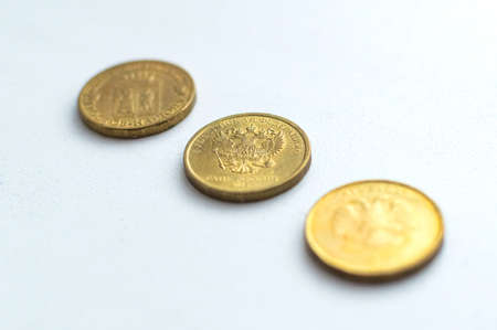 Three different type of eagle side of coin on ten russian ruble coin.の写真素材