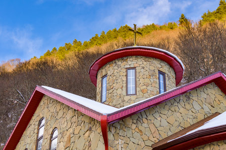 Fragment of the architecture of the orthodox temple. Nature backgroundの写真素材