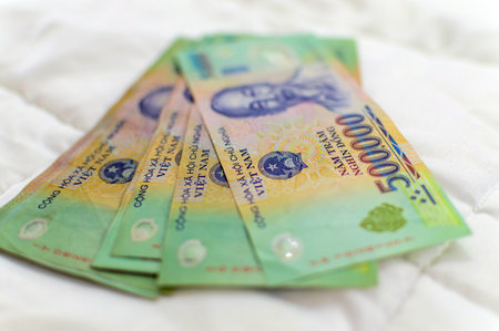 Vietnamese money 500,000 Dong banknote VND with portrait of President Ho Chi Minh, close-up.の写真素材