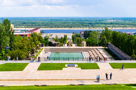 VOLGOGRAD, RUSSIA - 26 MAY 2019: Peoples in a park on Mamayev kurgan memorial complex.のeditorial素材