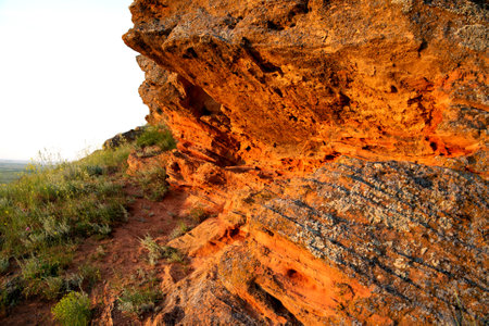 Rock erosion. Weathered of ground and stones. Geological formations.の写真素材