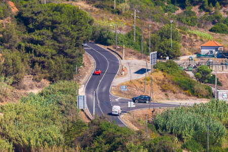 Obidos, Portugal, October 05, 2018: Crossroad of two small streets in country areaのeditorial素材
