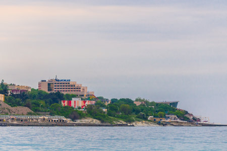 Gelendzhik, Kabardinka, Russia - May 02, 2019: Hotel Nadezhda on Black sea coast.のeditorial素材