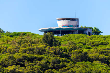 Lisbon Portugal. October 09, 2018: Abandoned building on viewpoint at top of hill.のeditorial素材