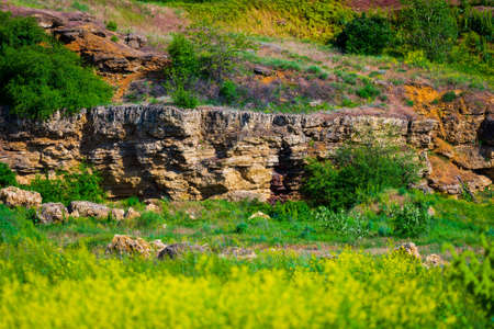 Layers of sedimentary rock outcrops, Sandstone, silt outcrops.の写真素材