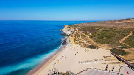 Beautiful landscape. Top view to amazing Atlantic Ocean shore. Wonderful view with azure clear water.の写真素材