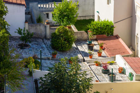 Small herb and flower garden built on terrace or roof.