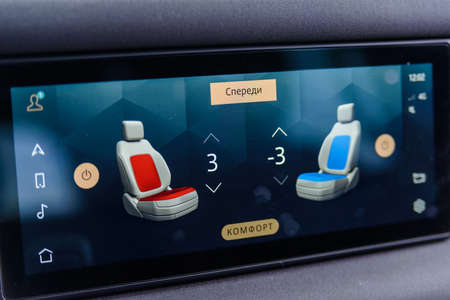 Land Rover Defender new car, cooling and heated seats control screen.のeditorial素材