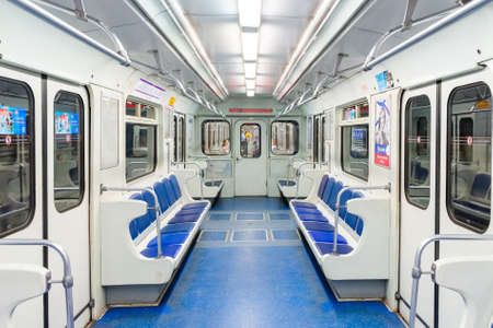 Russia, Saint Petersburg, 2021 June 06: Metro subway free seats in lockdown time.のeditorial素材