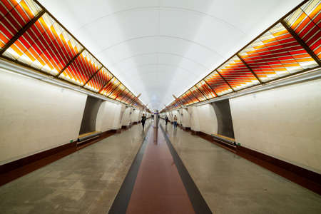 Saint Petersburg, Russia - June 09 2021. Station of the St. Petersburg Petersburg subway Prospekt Slavy.のeditorial素材