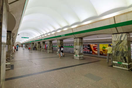 ST PETERSBURG, RUSSIA - June 09, 2021: The platform of Primorskaya metro station in St. Petersburg Petersburg.のeditorial素材