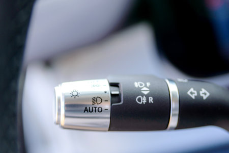 Headlight and fog-lamp control stick in car. The switch of light of headlights.の写真素材