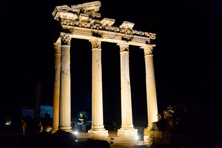 Turkey, Side, 2021 November 06: The Temple of Apollo is a Roman temple built around 150 AD on the Mediterranean Sea coast.のeditorial素材