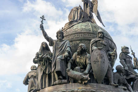 Russia, Velikiy Novgorod, 2021, June 03: Detail of the Millennium of Russia bronze monument. It was erected in 1862 in the Novgorod Kremlin.のeditorial素材