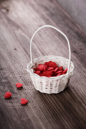 Busket with red hearts. Love concept.の写真素材
