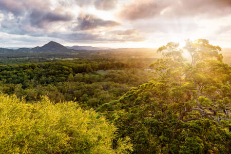Sunset view from Tewantin forest reserve lookout Sunshine Coast Queensland. National park in Australia.の写真素材