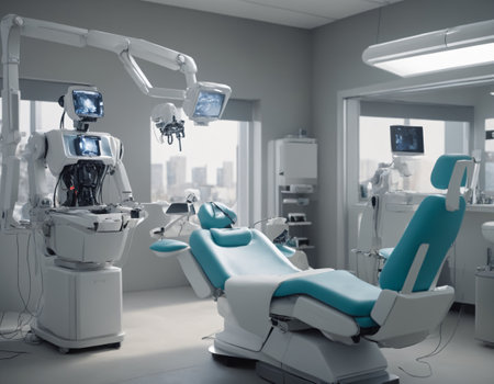 Advanced Robotic Dental Equipment in Modern Clinic AI Generatedの素材