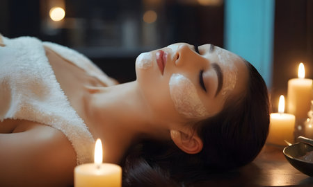 Serene Spa Session Illuminated by Candlelight AI Generatedの素材