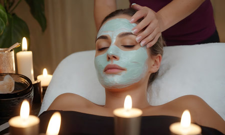 Young Woman Experiencing Calming Spa Treatment AI Generatedの素材
