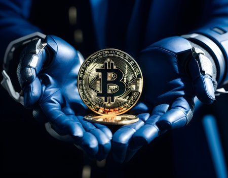 a person is holding a bitcoin in their hands . High qualityの素材