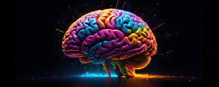 a colorful brain on a black background with a rainbow of colors coming out of it . High qualityの素材
