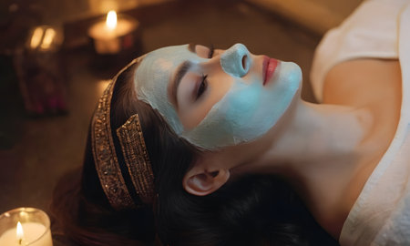 Young Woman Experiencing Calming Spa Treatment AI Generatedの素材