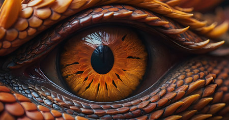 The close-up shot captures the mesmerizing detail of a dragons eye, radiating intelligence and power. Its scales shimmer with life-like precision, suggesting a creature of myth come to life. AI Generativeの素材