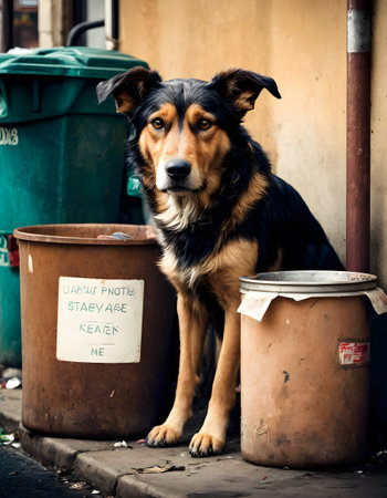 A striking dog stands guard over an urban corner, a silent sentinel amidst the citys hustle. Its gaze is as compelling as the stories it has seen.の素材