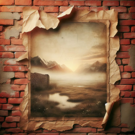 Vintage Landscape Painting on Wallの素材